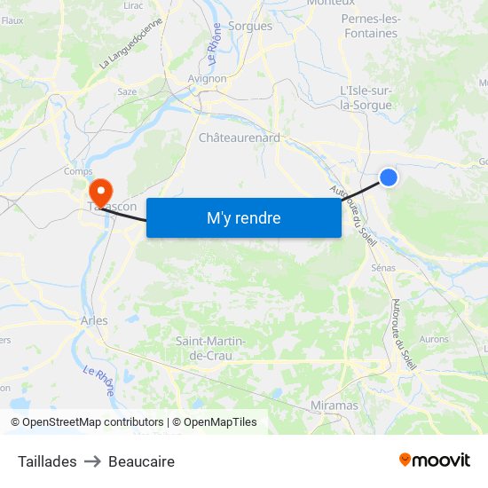 Taillades to Beaucaire map