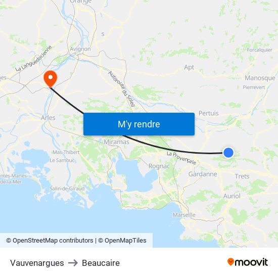 Vauvenargues to Beaucaire map
