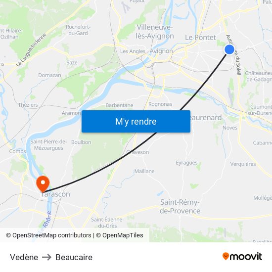 Vedène to Beaucaire map