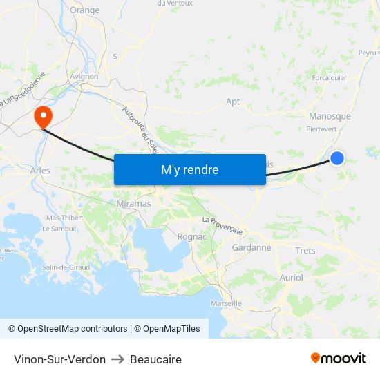 Vinon-Sur-Verdon to Beaucaire map