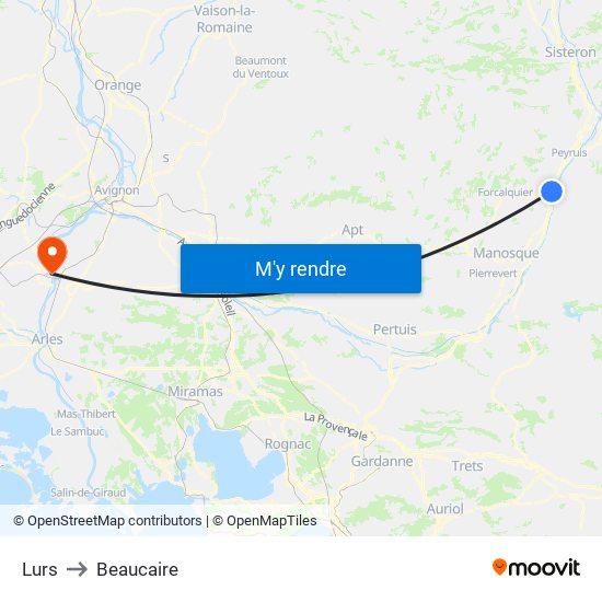 Lurs to Beaucaire map