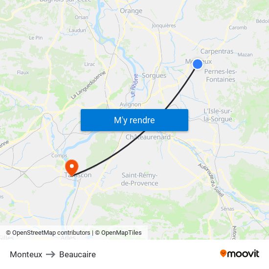 Monteux to Beaucaire map