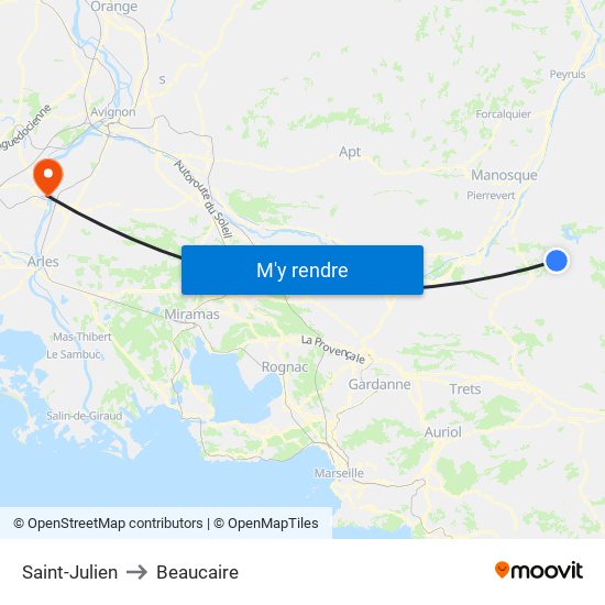 Saint-Julien to Beaucaire map