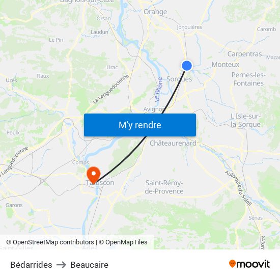 Bédarrides to Beaucaire map