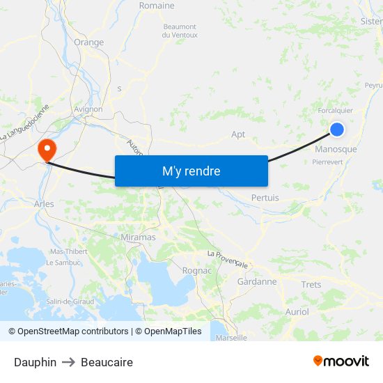 Dauphin to Beaucaire map