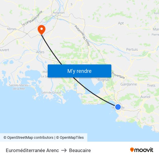 Euroméditerranée Arenc to Beaucaire map