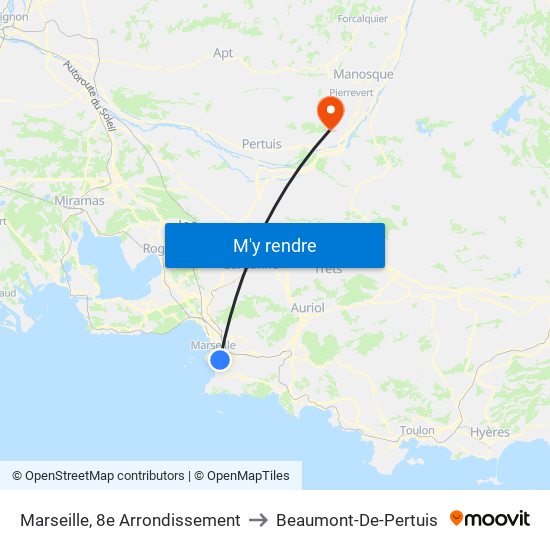 Marseille, 8e Arrondissement to Beaumont-De-Pertuis map