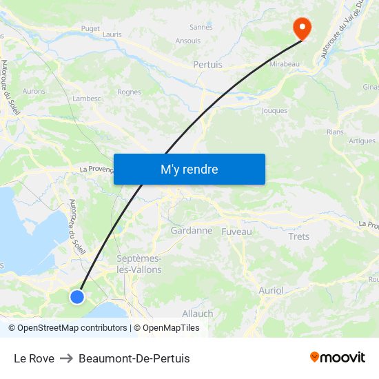 Le Rove to Beaumont-De-Pertuis map