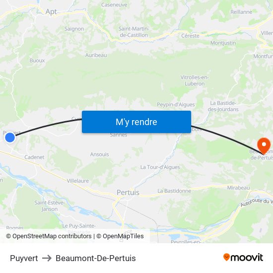 Puyvert to Beaumont-De-Pertuis map
