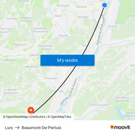 Lurs to Beaumont-De-Pertuis map