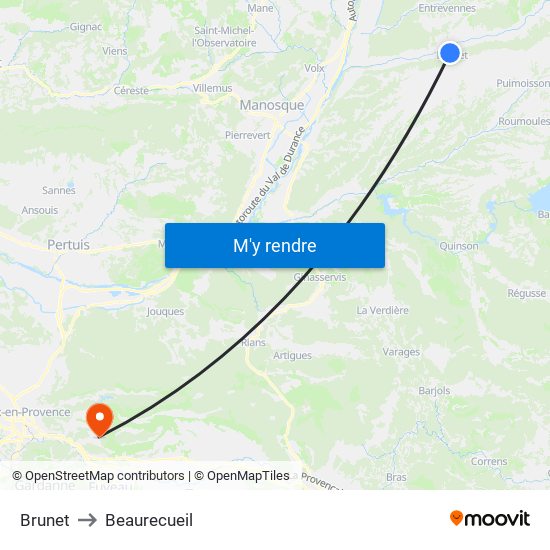 Brunet to Beaurecueil map