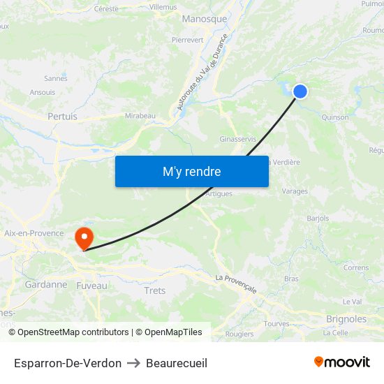 Esparron-De-Verdon to Beaurecueil map