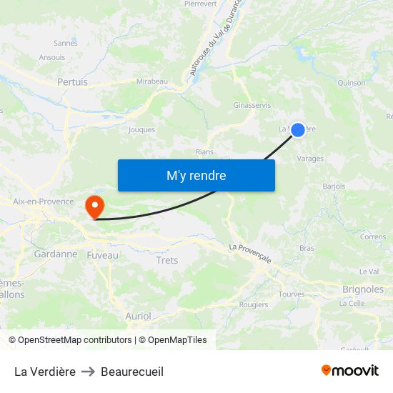 La Verdière to Beaurecueil map