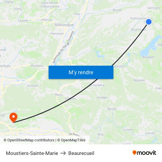 Moustiers-Sainte-Marie to Beaurecueil map