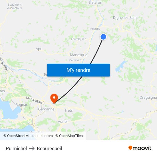 Puimichel to Beaurecueil map