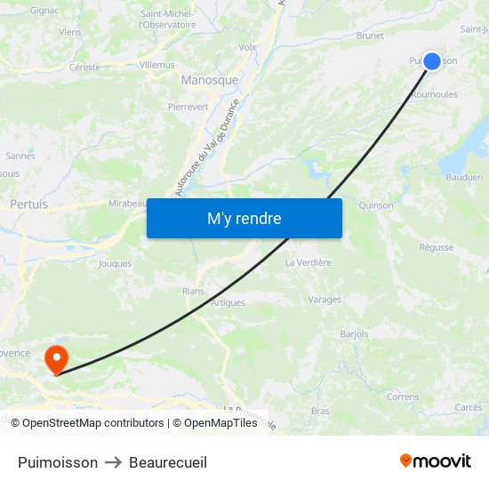 Puimoisson to Beaurecueil map