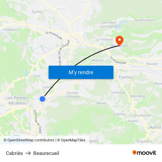 Cabriès to Beaurecueil map