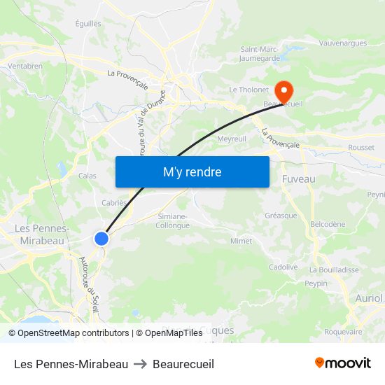 Les Pennes-Mirabeau to Beaurecueil map