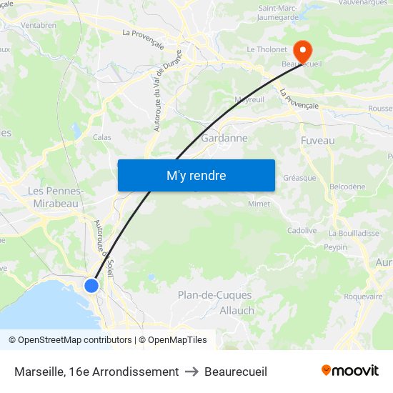 Marseille, 16e Arrondissement to Beaurecueil map