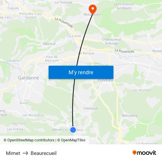 Mimet to Beaurecueil map