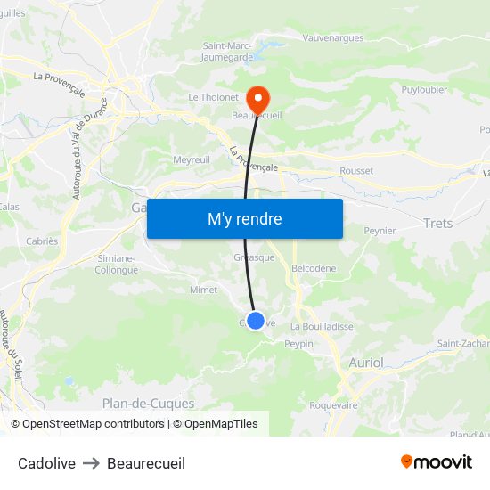 Cadolive to Beaurecueil map