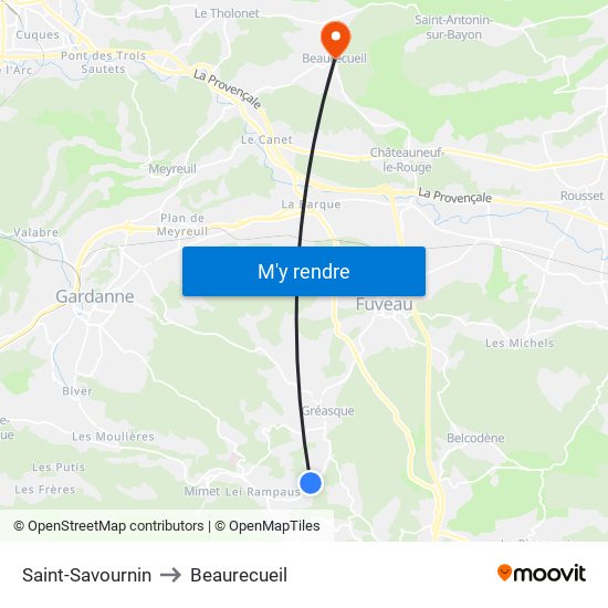 Saint-Savournin to Beaurecueil map