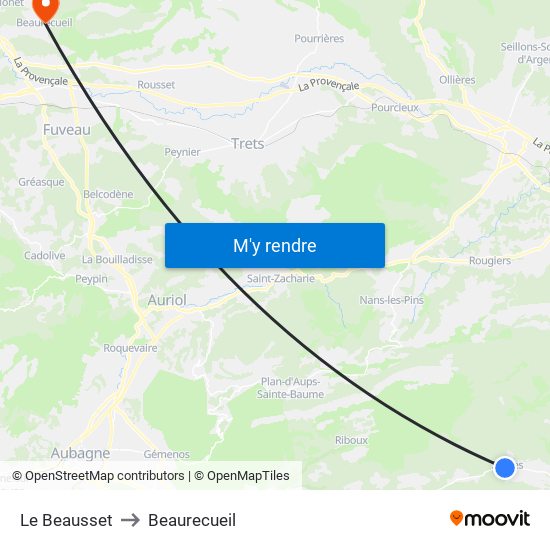 Le Beausset to Beaurecueil map