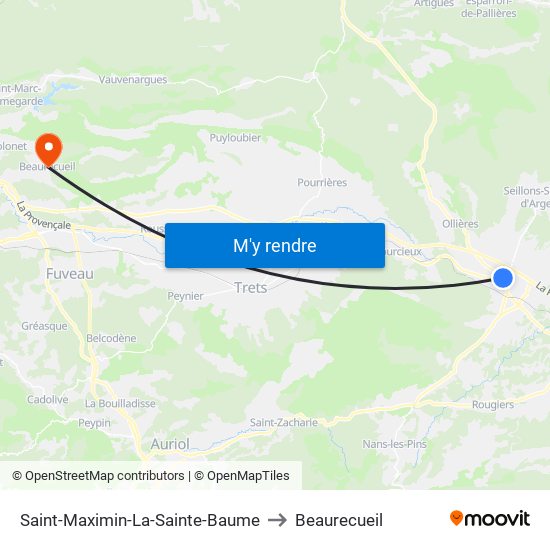 Saint-Maximin-La-Sainte-Baume to Beaurecueil map