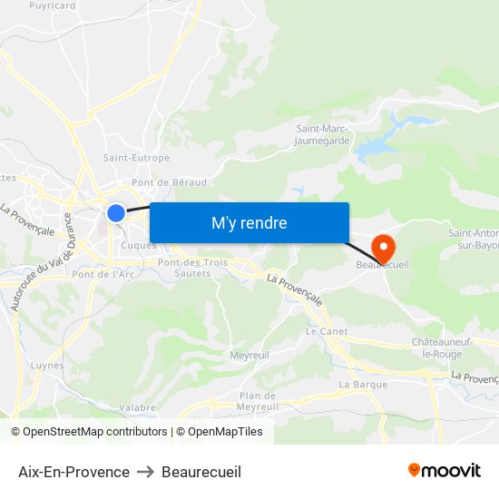 Aix-En-Provence to Beaurecueil map