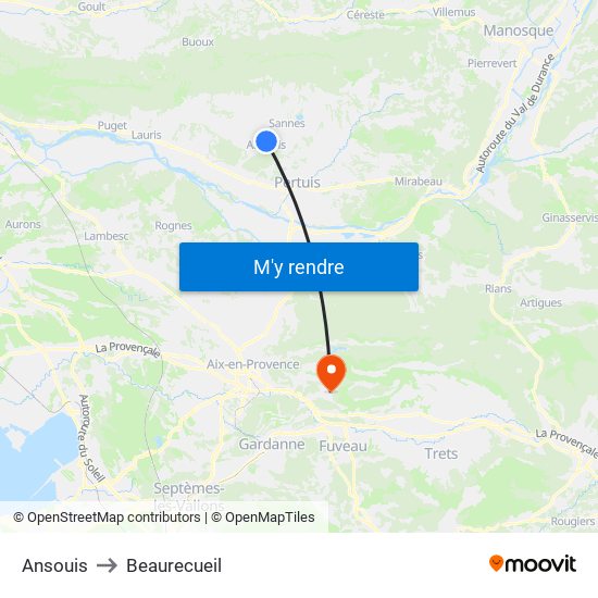 Ansouis to Beaurecueil map