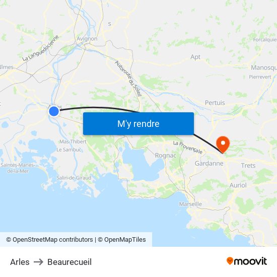 Arles to Beaurecueil map