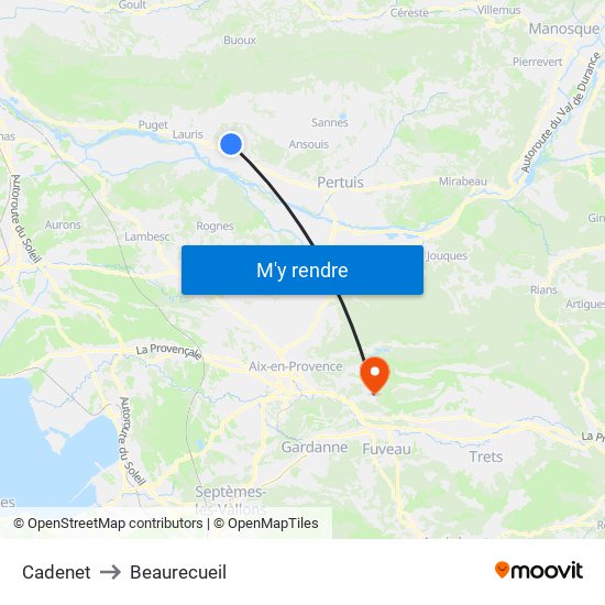 Cadenet to Beaurecueil map