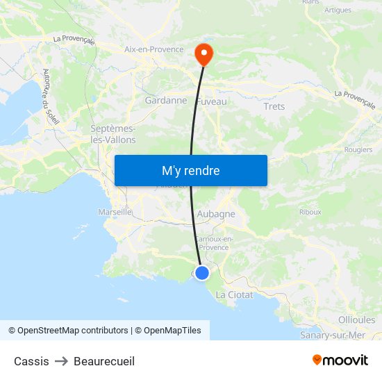 Cassis to Beaurecueil map