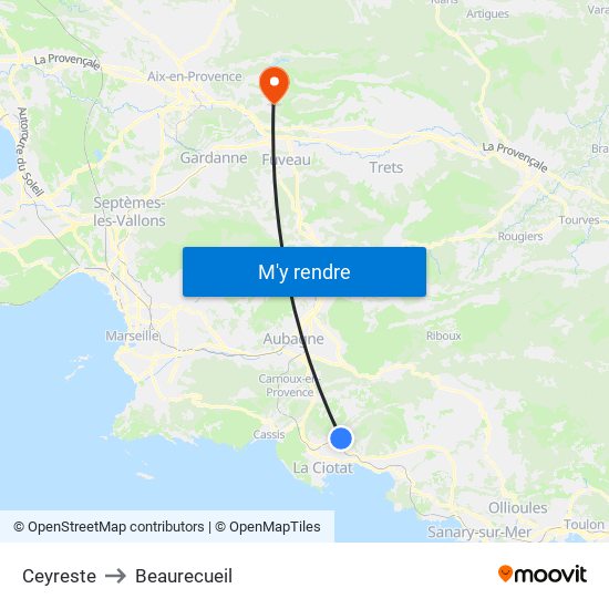 Ceyreste to Beaurecueil map