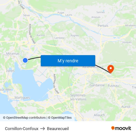 Cornillon-Confoux to Beaurecueil map