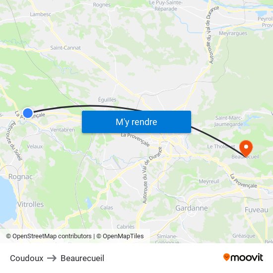 Coudoux to Beaurecueil map
