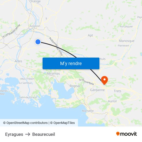 Eyragues to Beaurecueil map