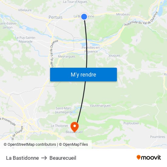 La Bastidonne to Beaurecueil map
