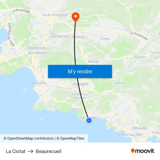 La Ciotat to Beaurecueil map