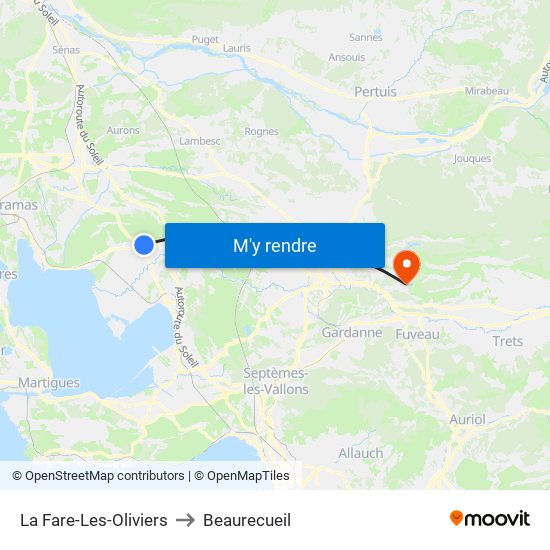 La Fare-Les-Oliviers to Beaurecueil map