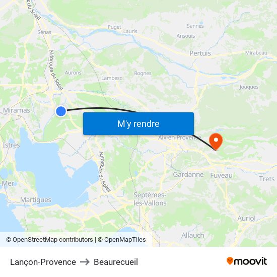 Lançon-Provence to Beaurecueil map