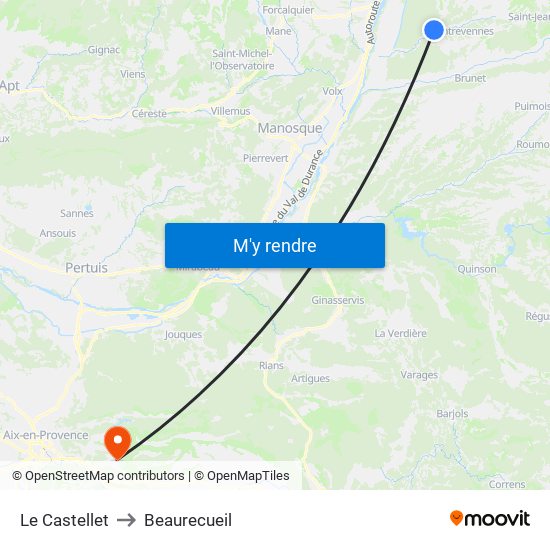 Le Castellet to Beaurecueil map