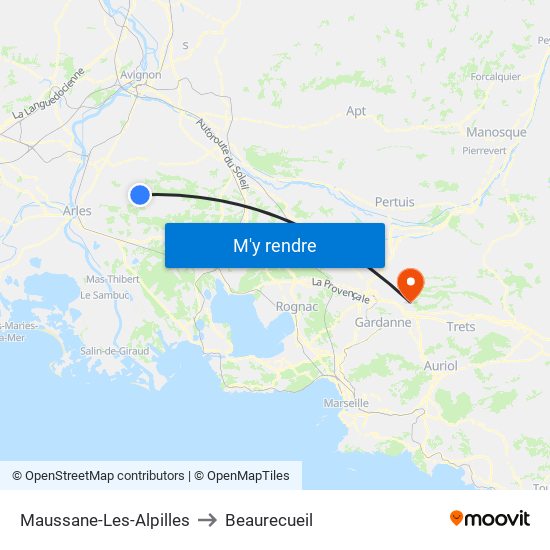 Maussane-Les-Alpilles to Beaurecueil map