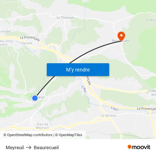 Meyreuil to Beaurecueil map