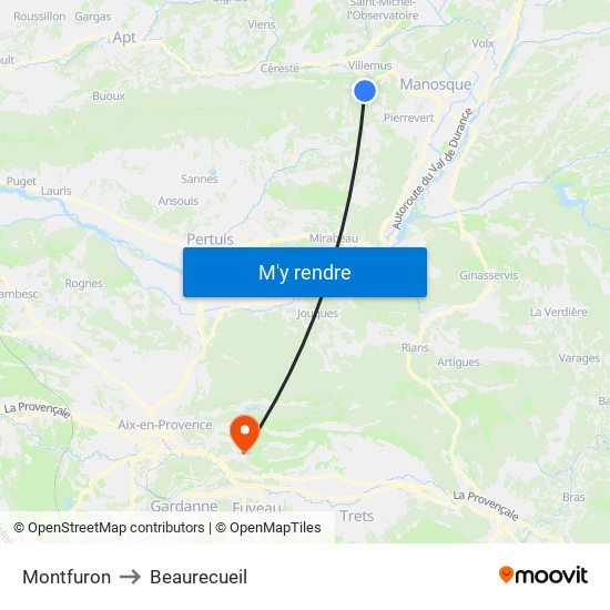 Montfuron to Beaurecueil map