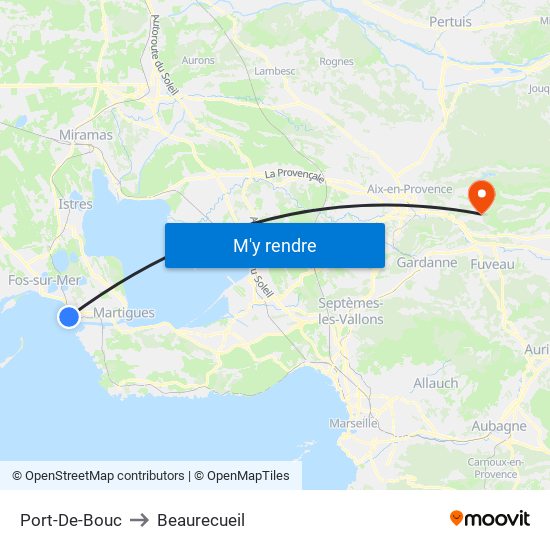 Port-De-Bouc to Beaurecueil map