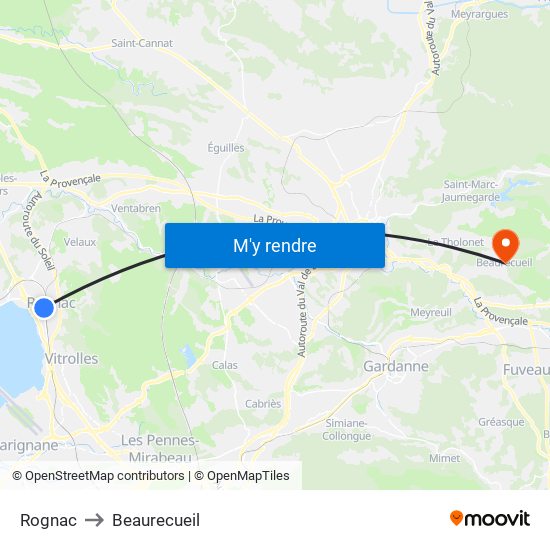Rognac to Beaurecueil map