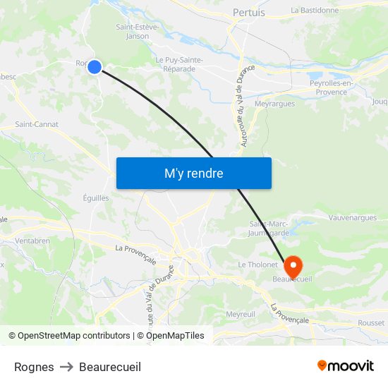 Rognes to Beaurecueil map