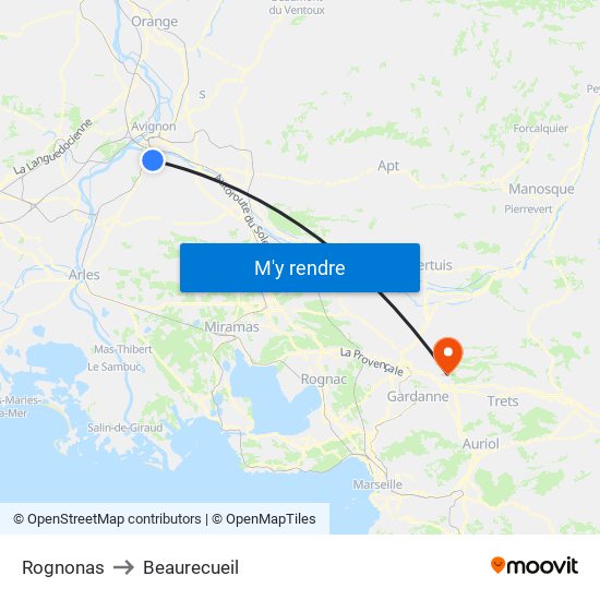 Rognonas to Beaurecueil map