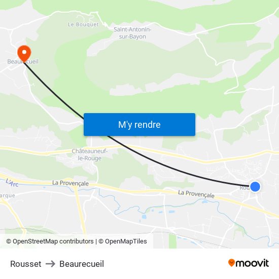Rousset to Beaurecueil map